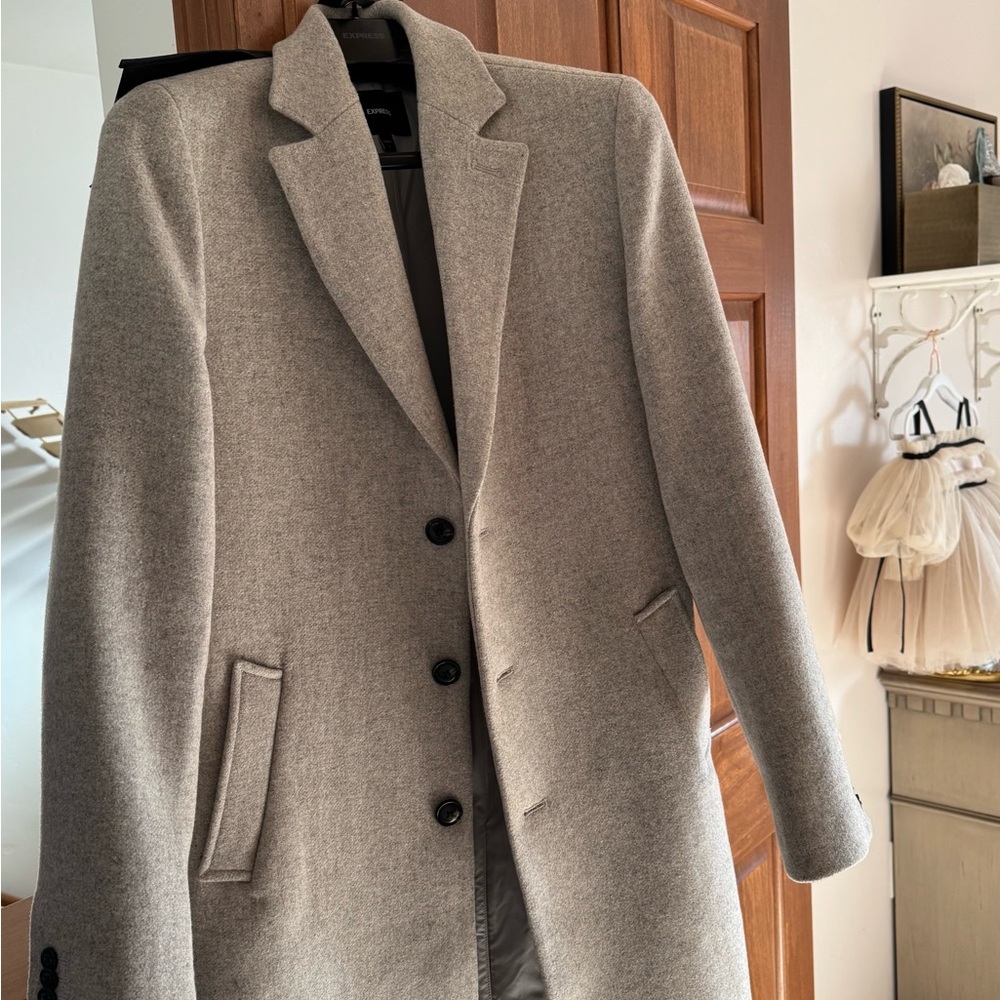 Express Men's Light Gray Pea Coat